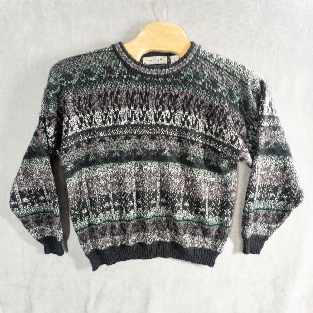 Vtg Bugle Boy Acrylic Knit Crewneck Geometric Sweater Mens XL 1990's